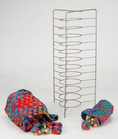 Metal Stand with Handmade Woven Objects