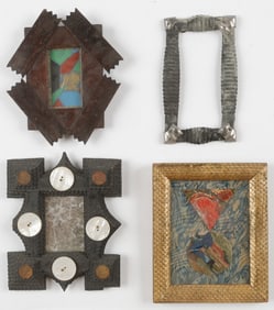 2 Framed Artworks, Antique Mirror, and Handmade Frame