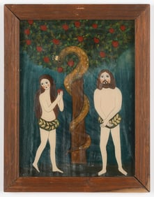 Reverse Glass Painting of Adam & Eve (Poland/Polish)