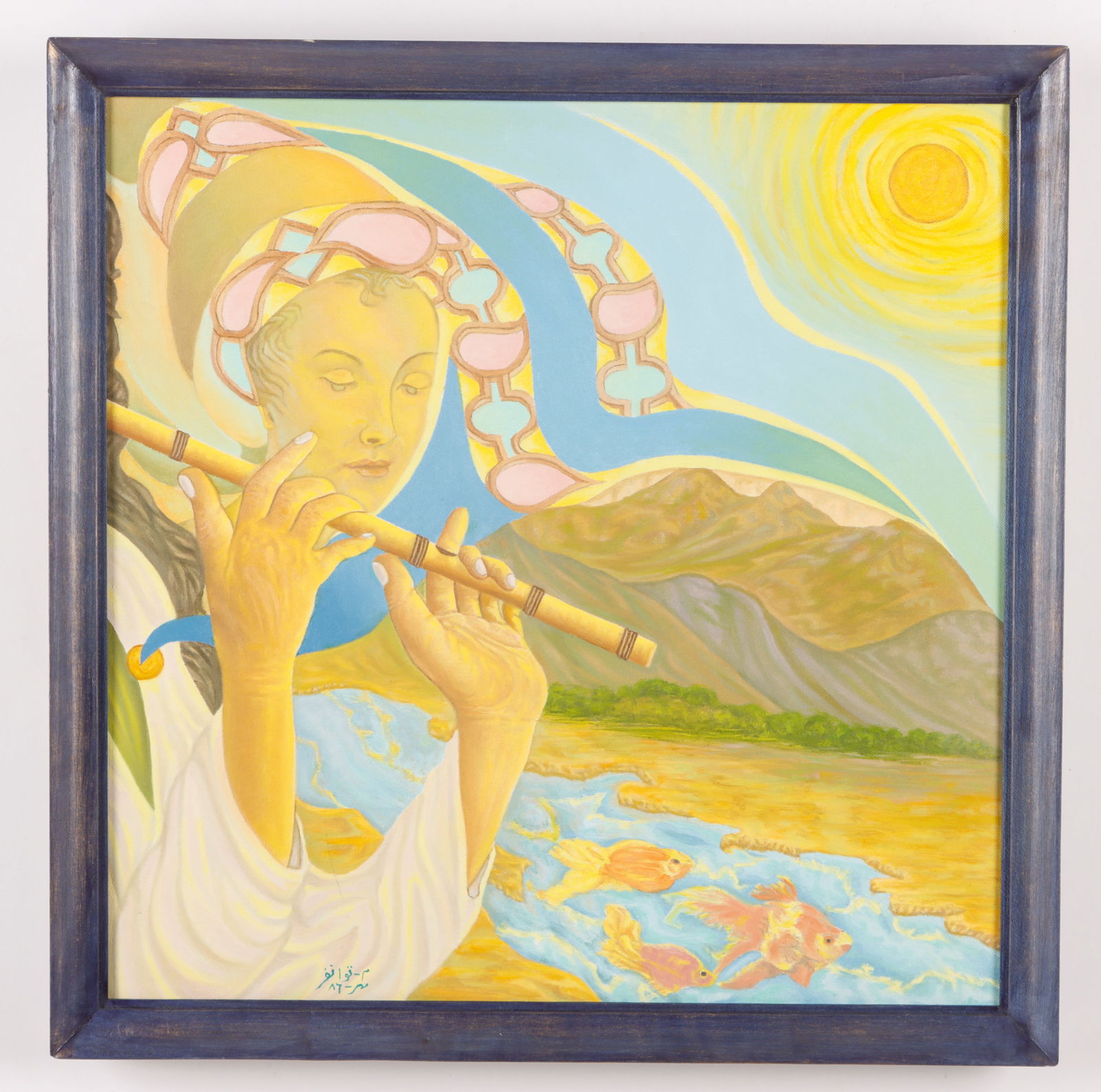 Manouchehr Tavanfar (Iranian, b. 1941) "Nay Player", 2008: Manouchehr Tavanfar (Iranian, b. 1941) "Nay Player", 2008, oil painting on canvas, signed. Framed. Size: 23.5'' x 23.5'', 60 x 60 cm (stretcher); 26'' x 26'', 66 x 66 cm (frame). Provenance: The Encyc