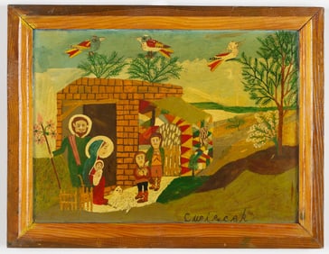 Ludwig Wiecek (Polish/Poland) Folk Art Painting Holy Family Visit