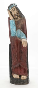 Polish/Poland Folk Art Wood Carving, Thinking Jesus