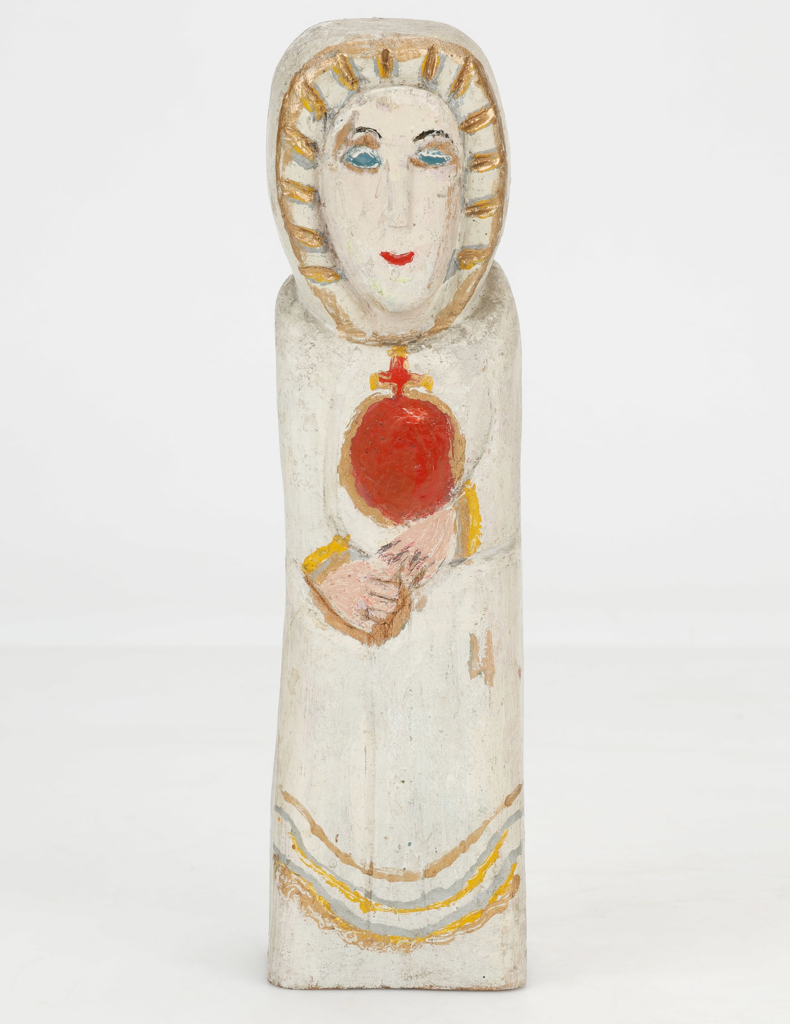 Polish/Poland Folk Sculpture of Holy Figure, late 20th C.: Polish/Poland Folk Sculpture of a Holy Figure. Carved wood and paint. Signed. Height: 12" (30 cm).