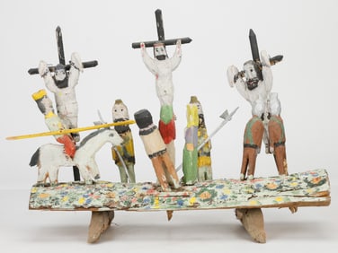 Polish Folk Art Carved Wood Golgatha Calvary Scene