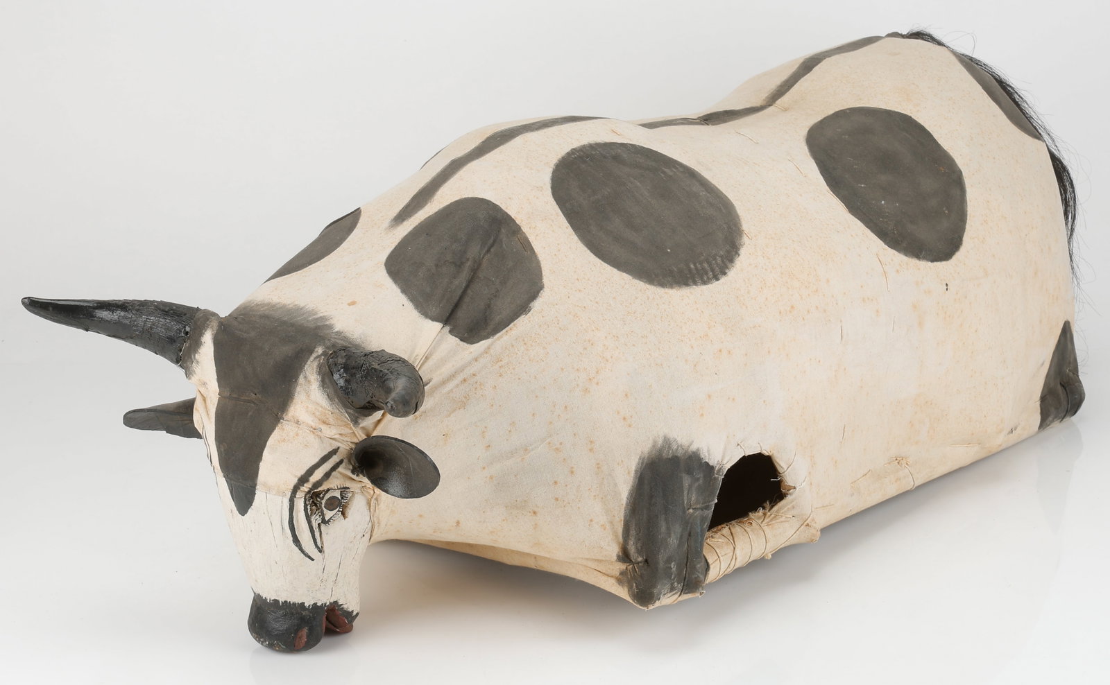 Vintage Mexican Festival Folk Art Bull: Vintage Mexican Festival Folk Art Bull. Papier-mache, cloth. Size: 16'' x 41'' x 13'' (41 x 104 x 33 cm).