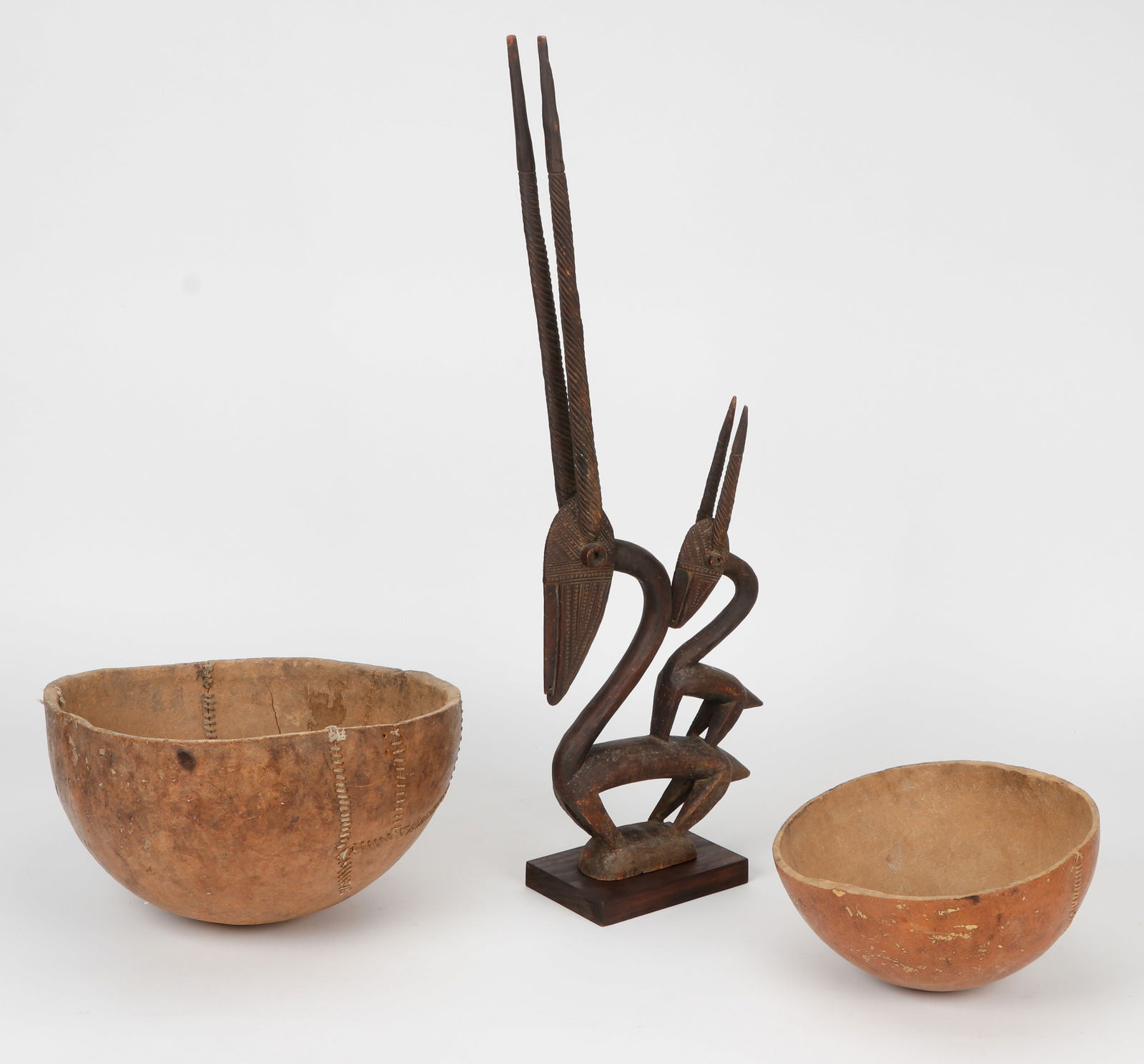 African Bamana Chiwara Antelope and 2 Gourd Bowls (1 of 3)