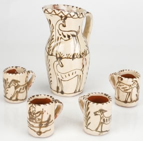 Tzintzuntzan Pottery Pitcher And 4 Cups, Michoacan, Mexico