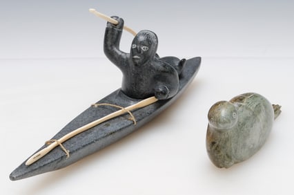 2 Inuit Carved Stone Figures
