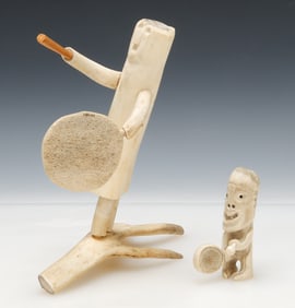 2 Inuit / Tupilak Carved Figures of Drummers
