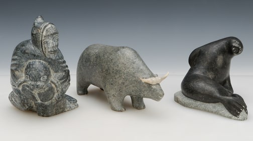 3 Inuit Carved Stone Figures
