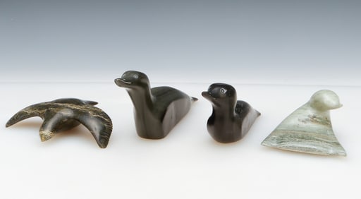 4 Inuit Carved Stone Sculptures of Birds