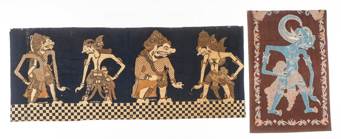 2 Indonesian Batik Textiles with Wayang Motif