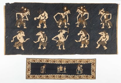2 Batik Textiles with Wayang Kulit, Indonesia