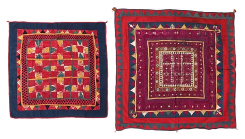 2 Embroidered Chaklas, 1 With Mirrorwork, India, Early-Mid 20th C.