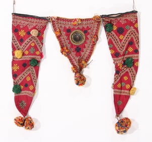 Embroidered Bull Horn Decoration, Early-Mid 20th C.