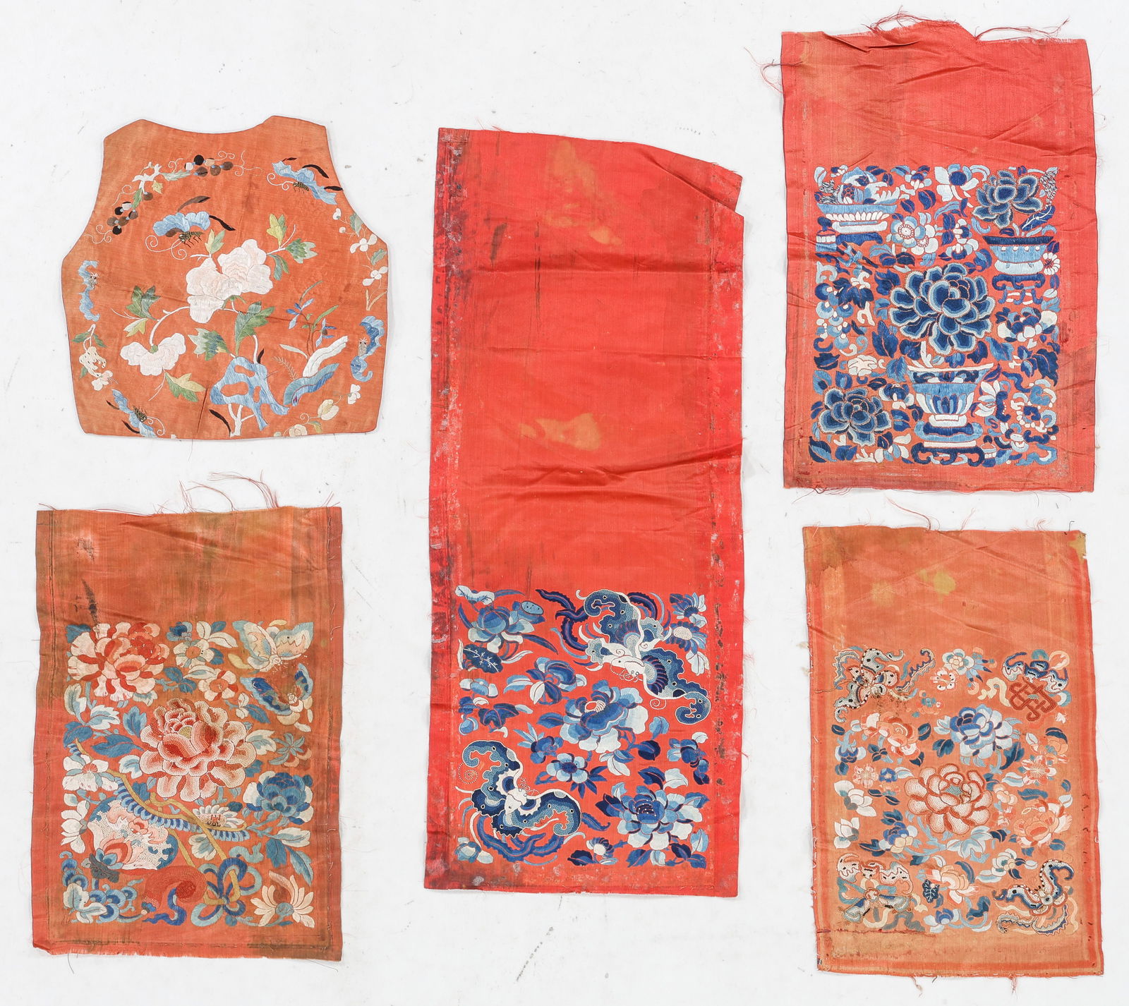 Chinese Silk Embroidered Panels and Vest Fragments, 19th C. (5) (1 of 2)