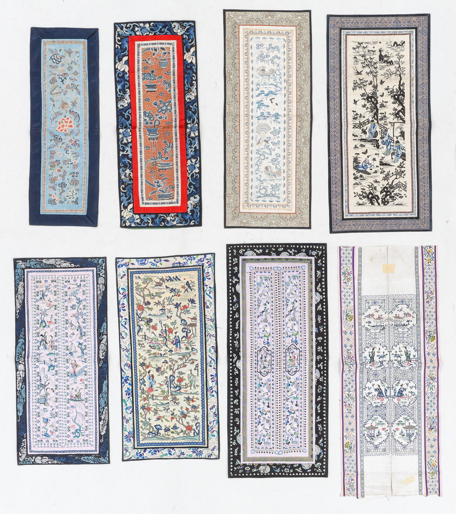 Group of 8 Chinese Embroidered Silk Panels (1 of 4)