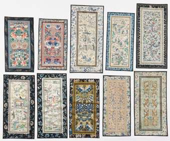 Group of 10 Chinese Silk Embroidered Sleeve Panels