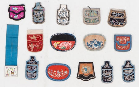 Group of 15 Chinese Hebao Pouch Textiles