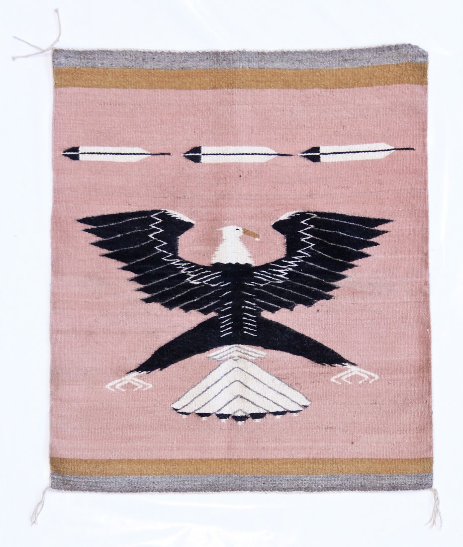Navajo Chinle "Bald Eagle" Rug: Navajo Chinle "Bald Eagle" Rug, 20th c, natural dyes. Size: 2'5" x 2'10" (73 x 86 cm). Provenance: a Gentleman in California.