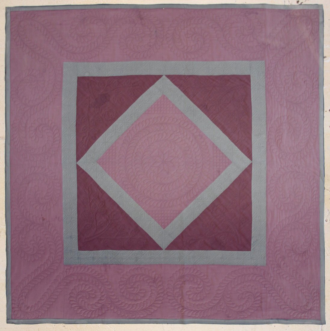 Amish Diamond Quilt, circa 1900: Amish Quilt, Center Diamond, Circa 1900, Lancaster County. Size: 79" x 79" (200 x 200 cm). Provenance: GlaxoSmithKline LLC.
