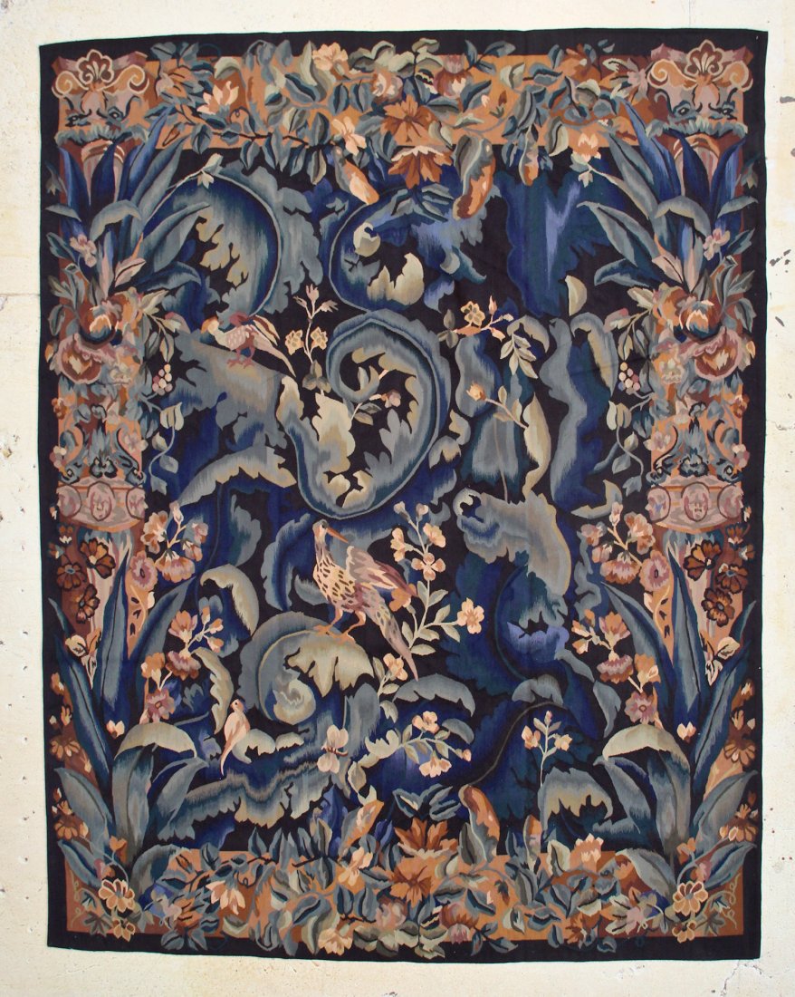 Aubusson Carpet: Aubusson Carpet, fine tapestry weave, 20th c. Size: 7'8" x 9'11" (233 x 302 cm). Provenance: Michaelian Kohlberg.