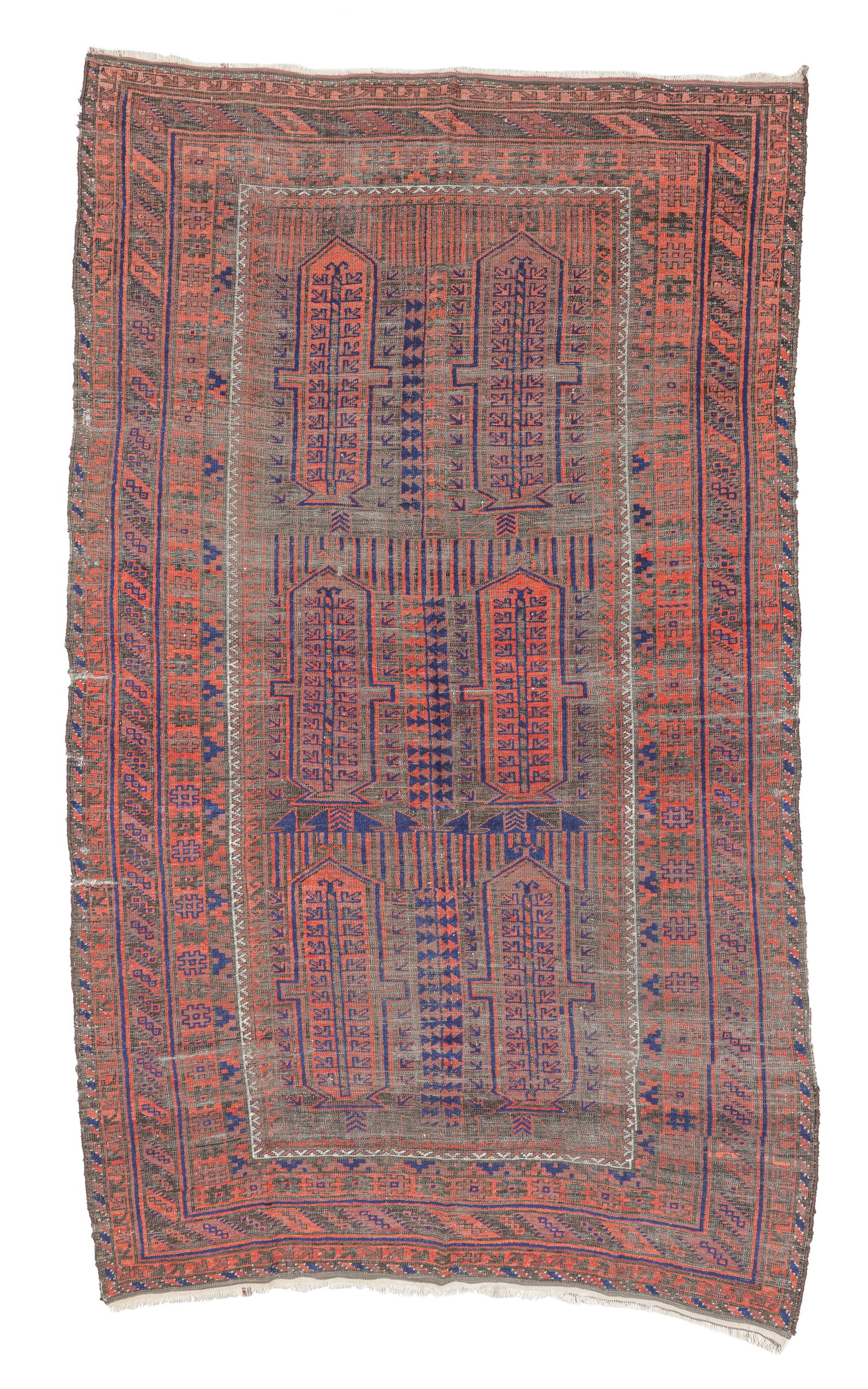 Baluch Main Rug, Persia/Afghanistan, Late 19th C., 5'11'' x 10'1'': Baluch Main Rug, Persia/Afghanistan, Late 19th C., 5'11'' x 10'1'' (180 x 307 cm). Weight: 20 lbs. Material: wool pile, wool warp, wool weft.