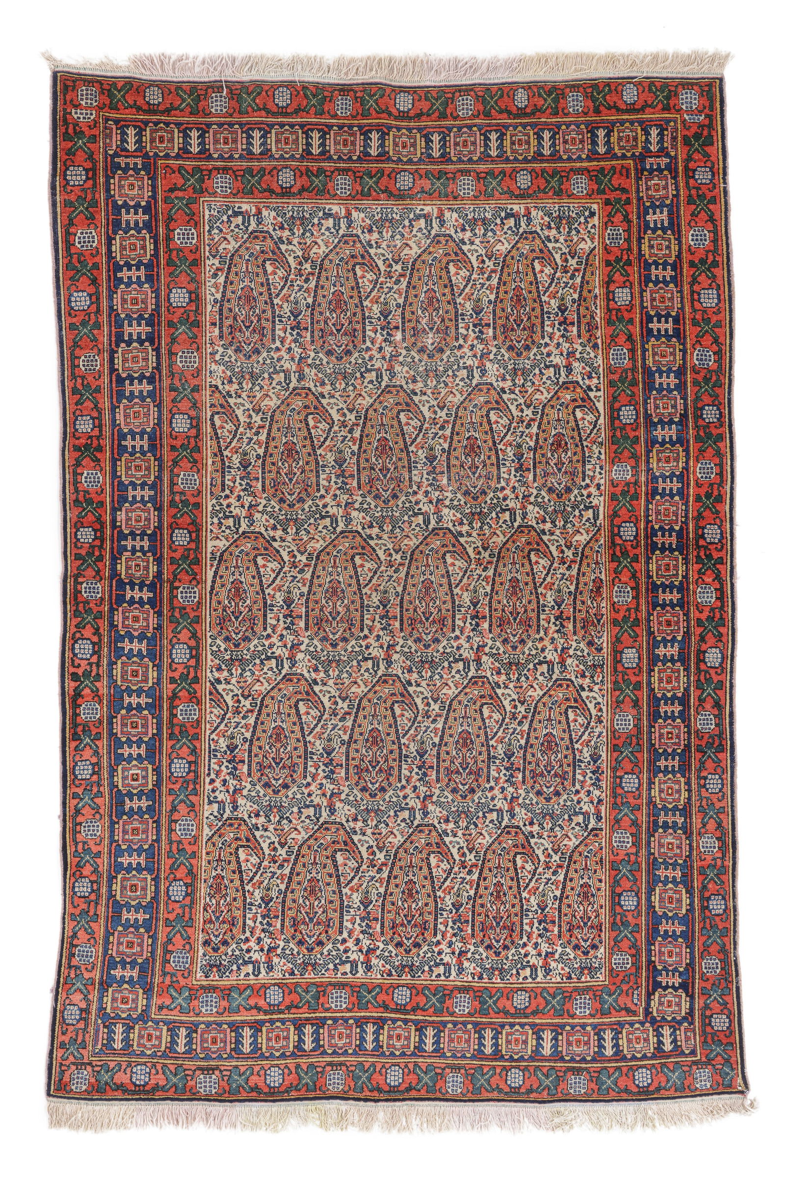 Senneh Rug, Persia, Late 19th C., 4'4'' x 6'7'': Senneh Rug, Persia, Late 19th C., 4'4'' x 6'7'' (132 x 201 cm). Weight: 10 lbs. Material: wool pile, cotton warp, cotton weft.