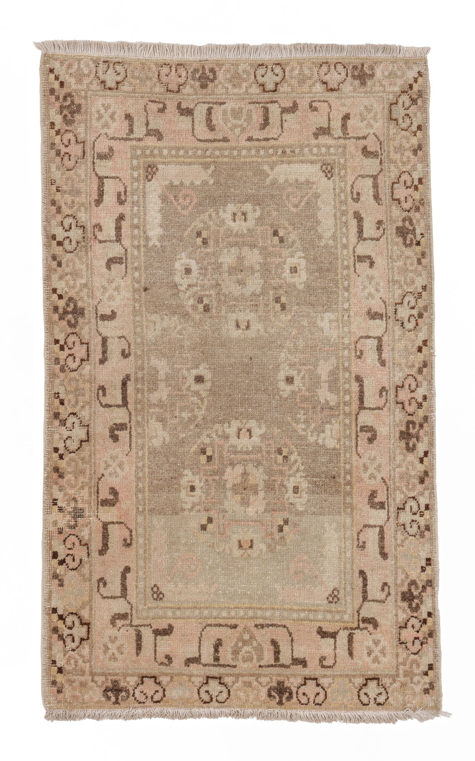 Khotan Rug, East Turkestan, Early 20th C., 2'3'' x 3'11'': Khotan Rug, East Turkestan, Early 20th C., 2'3'' x 3'11'' (69 x 119 cm). Weight: 4 lbs. Material: wool pile, cotton warp, cotton weft.