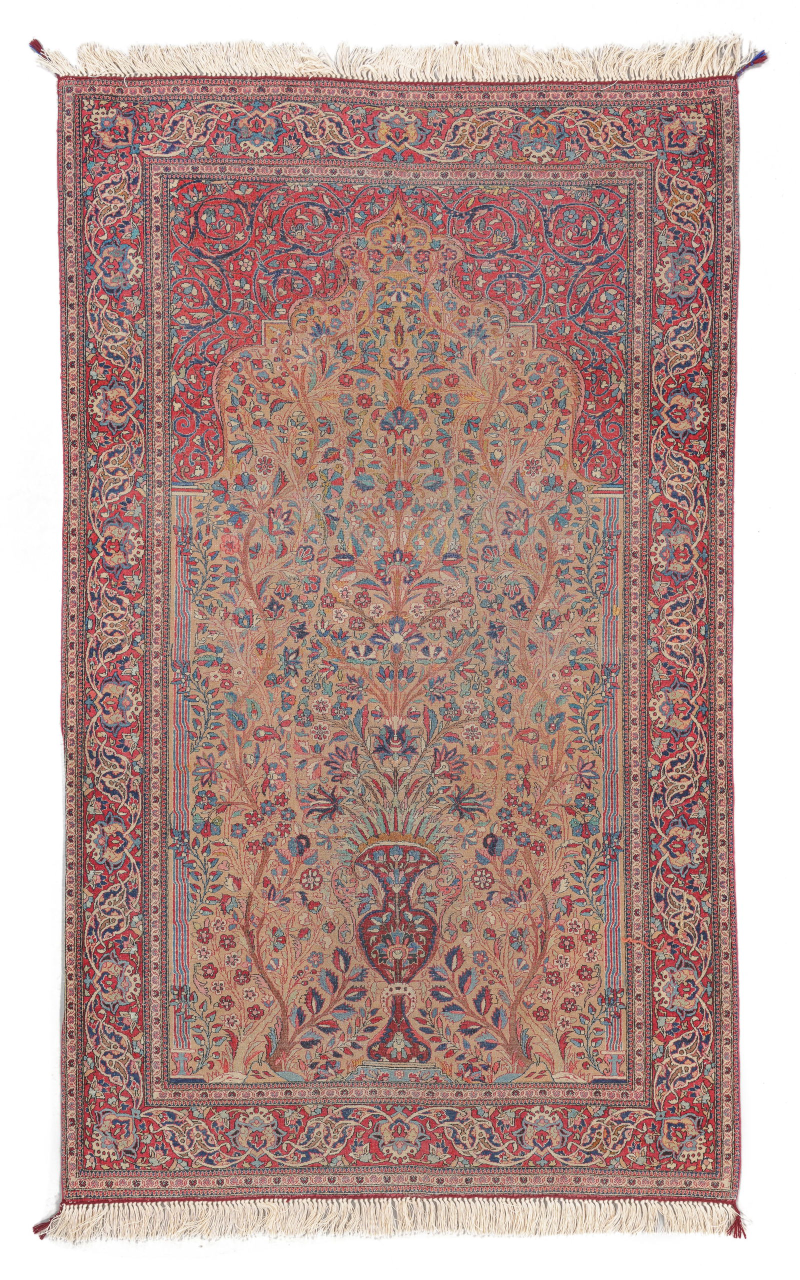 Tehran Meditation Rug, Persia, Early 20th C., 4'7'' x 7'7'': Tehran Meditation Rug, Persia, Early 20th C., 4'7'' x 7'7'' (140 x 231 cm). Weight: 12 lbs. Material: wool pile, cotton warp, cotton weft.
