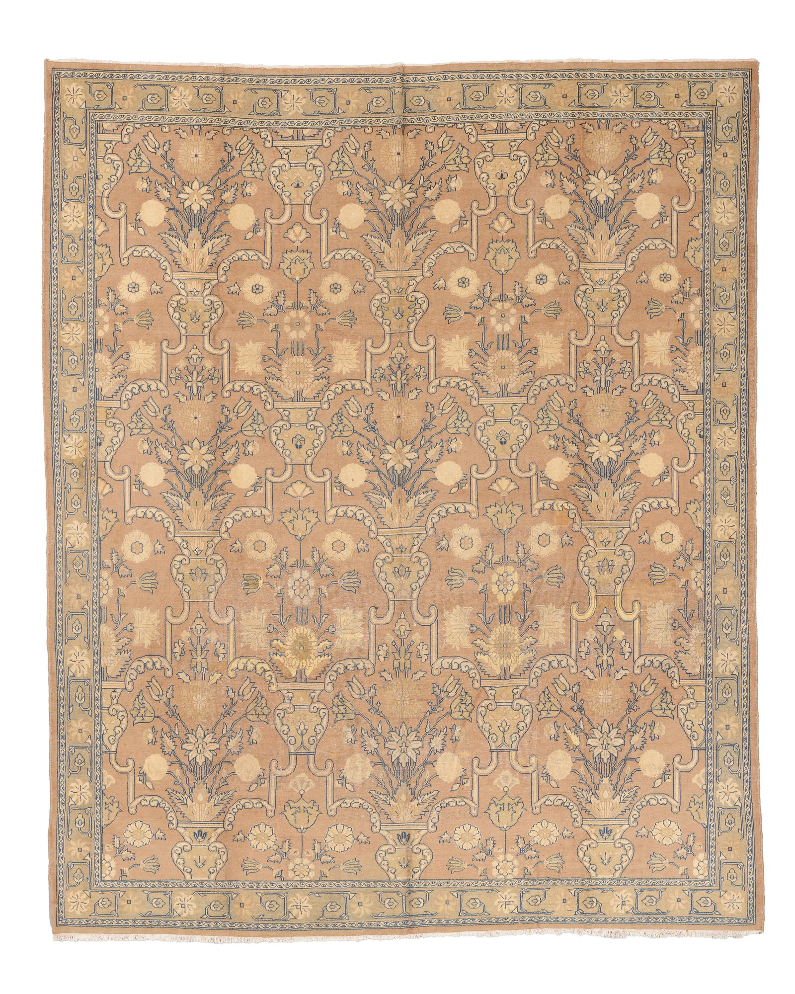 Agra Rug, India, Mid 20th C., 7'7'' x 9'4'': Agra Rug, India, Mid 20th C., 7'7'' x 9'4'' (231 x 284 cm). Weight: 31 lbs. Material: wool pile, cotton warp, cotton weft.