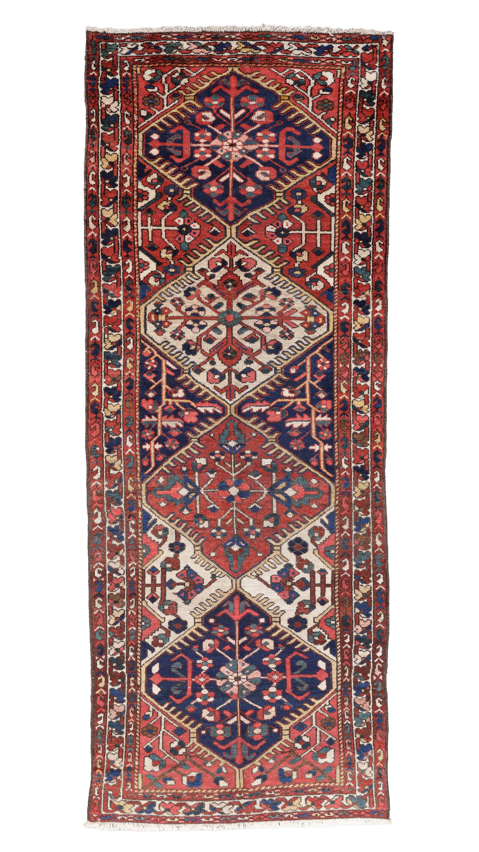 Bakhtiari Rug, Persia, Mid 20th C., 3'11'' x 10'3'': Bakhtiari Rug, Persia, Mid 20th C., 3'11'' x 10'3'' (119 x 312 cm). Weight: 25 lbs. Material: wool pile, cotton warp, cotton weft.