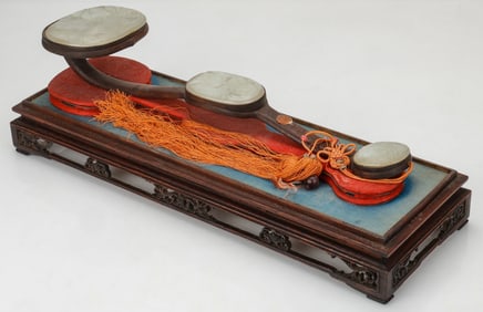 Antique Chinese Jade-Inset Wood Ruyi Scepter, 18th-19th C.