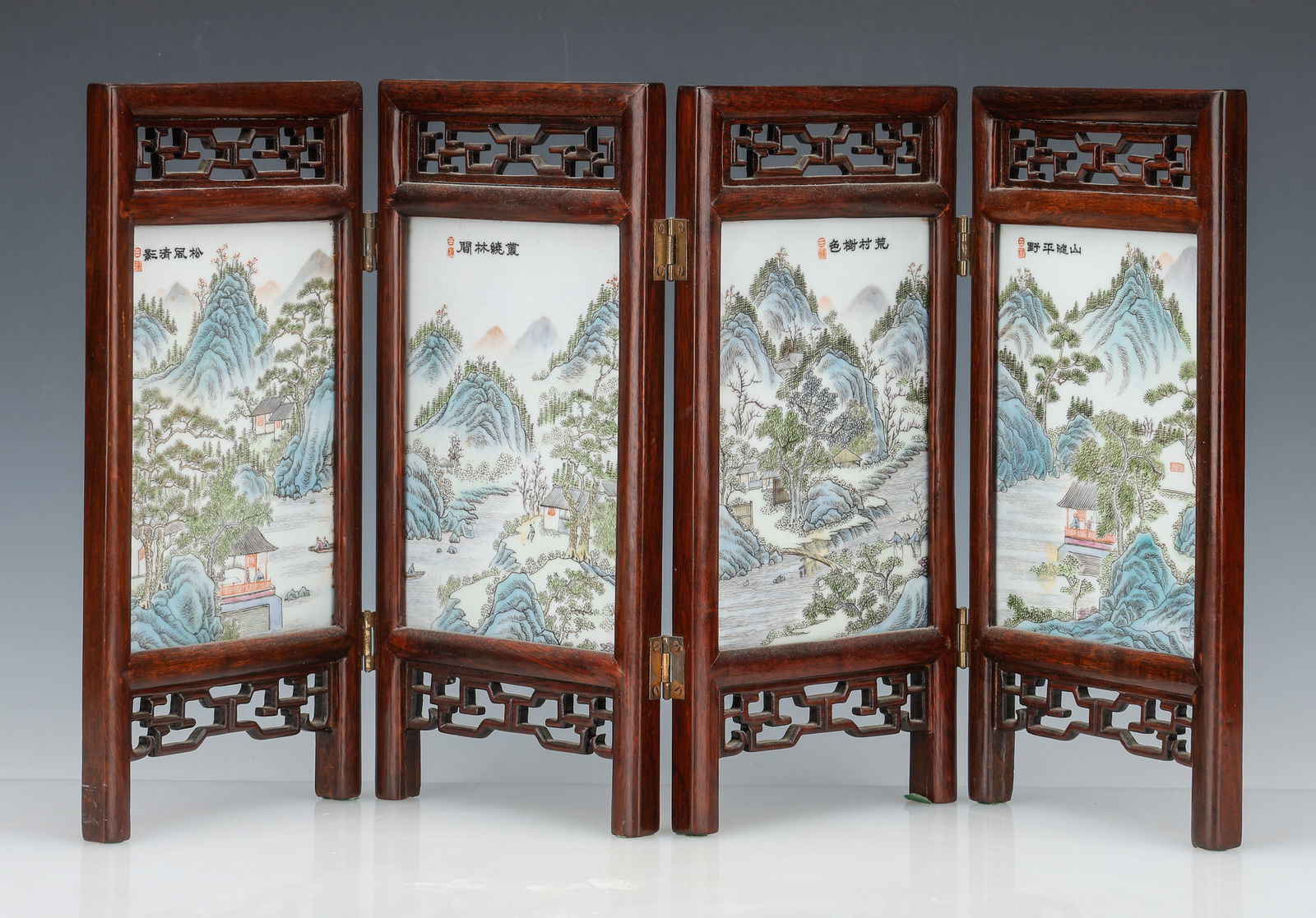 Antique Chinese Porcelain 4-Panel Table Screen, Republic Period (1 of 6)