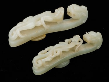 2 Chinese White Jade Belt Hooks