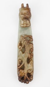 Large Chinese Jade Belt Hook, L: 8.5"