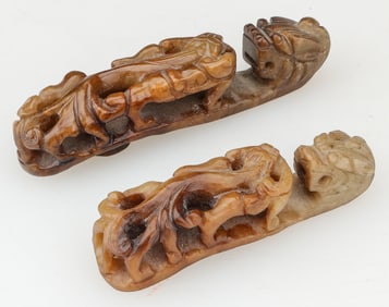 2 Chinese Carved Nephrite Jade Belt Hooks