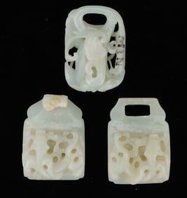 3 Chinese Carved Jade Belt Buckles