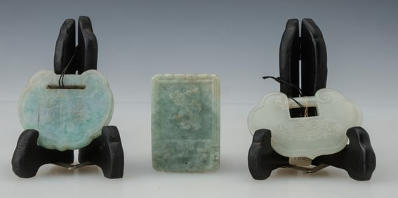2 Chinese Jade Lock Pendants And A Carved Plaque