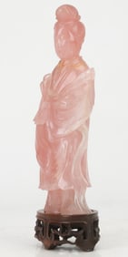 Chinese Rose Quartz Guanyin Figure
