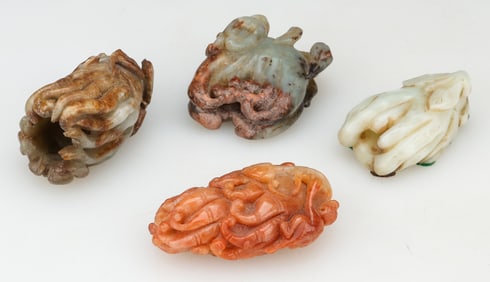 4 Chinese Carved Agate And Jade Buddha Fingers