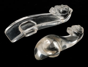 2 Chinese Rock Crystal Belt Hooks, Late Qing to Republic Period