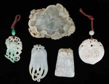5 Chinese Jade And Hardstone Articles, Qing Dynasty