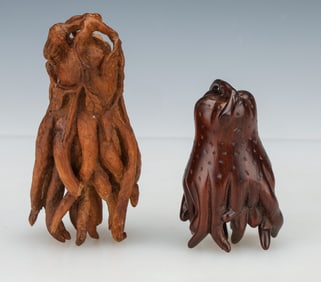 2 Wood Carvings Of Buddha's Fingers, Late Qing to Republic Period