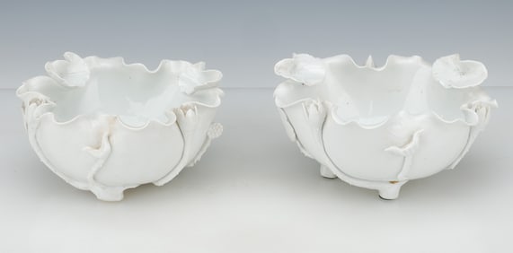 2 Rare Large Chinese Dehua Blanc de Chine Lotus Blossom Washers