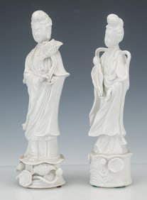 Two Dehua Blanc de Chine Guanyin Figures, Republic Period
