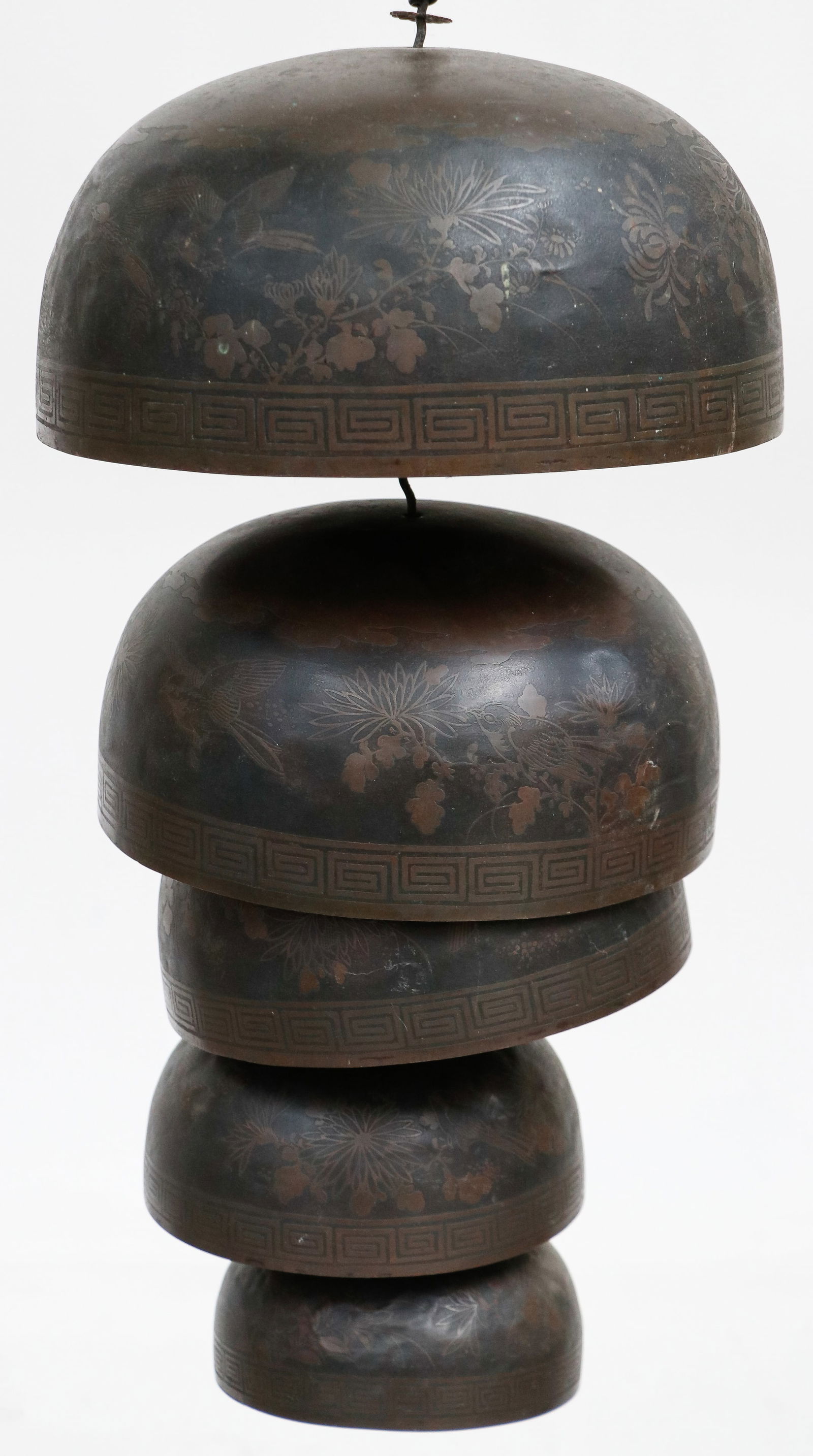 Antique Japanese Set Of 5 Graduated Bronze Temple Bells (1 of 7)