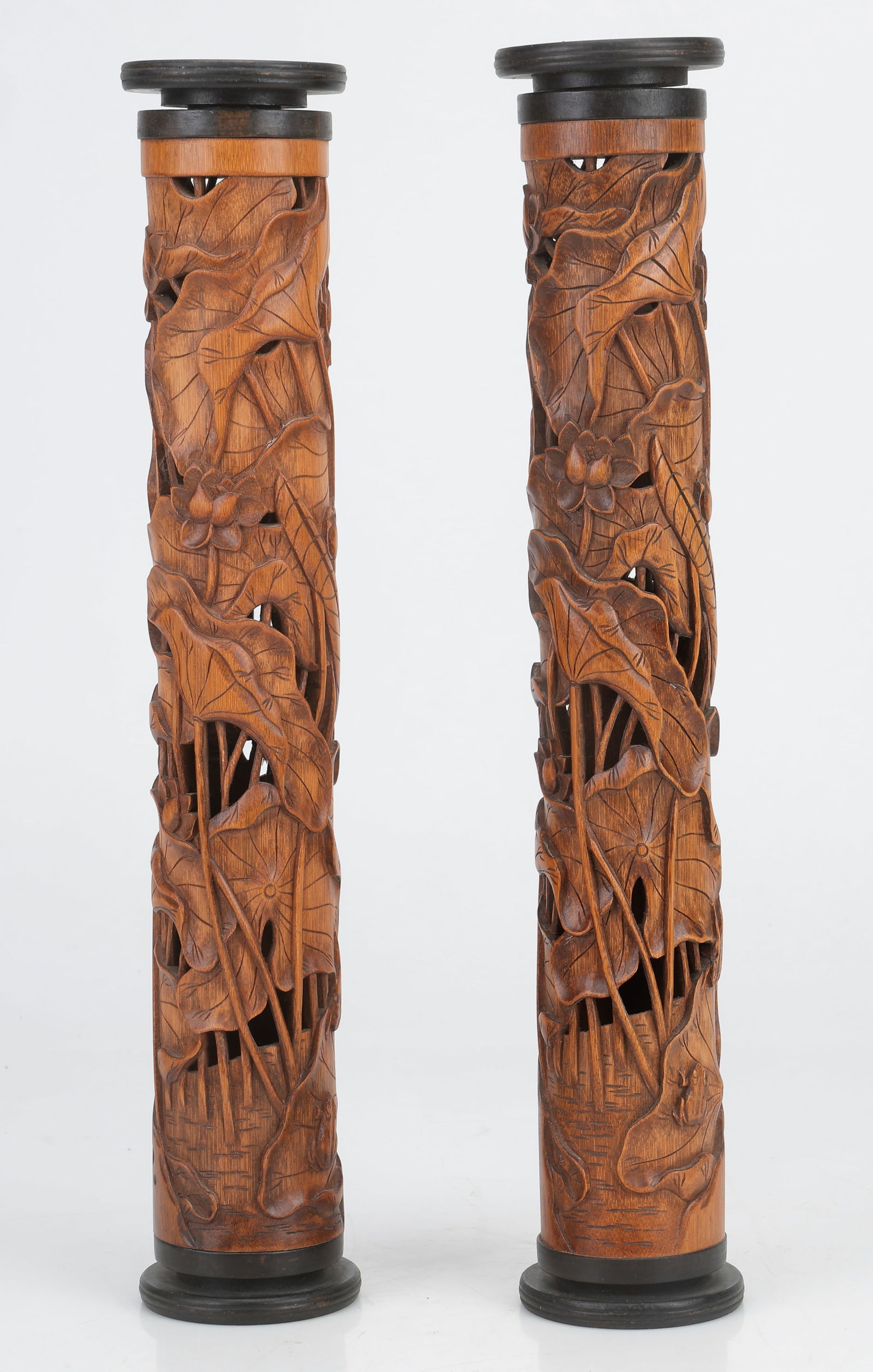 2 Chinese Bamboo Incense Burners: 2 Chinese Bamboo Incense Burners. Size: 19" (48 cm). Provenance: Private Philadelphia Estate Collection.