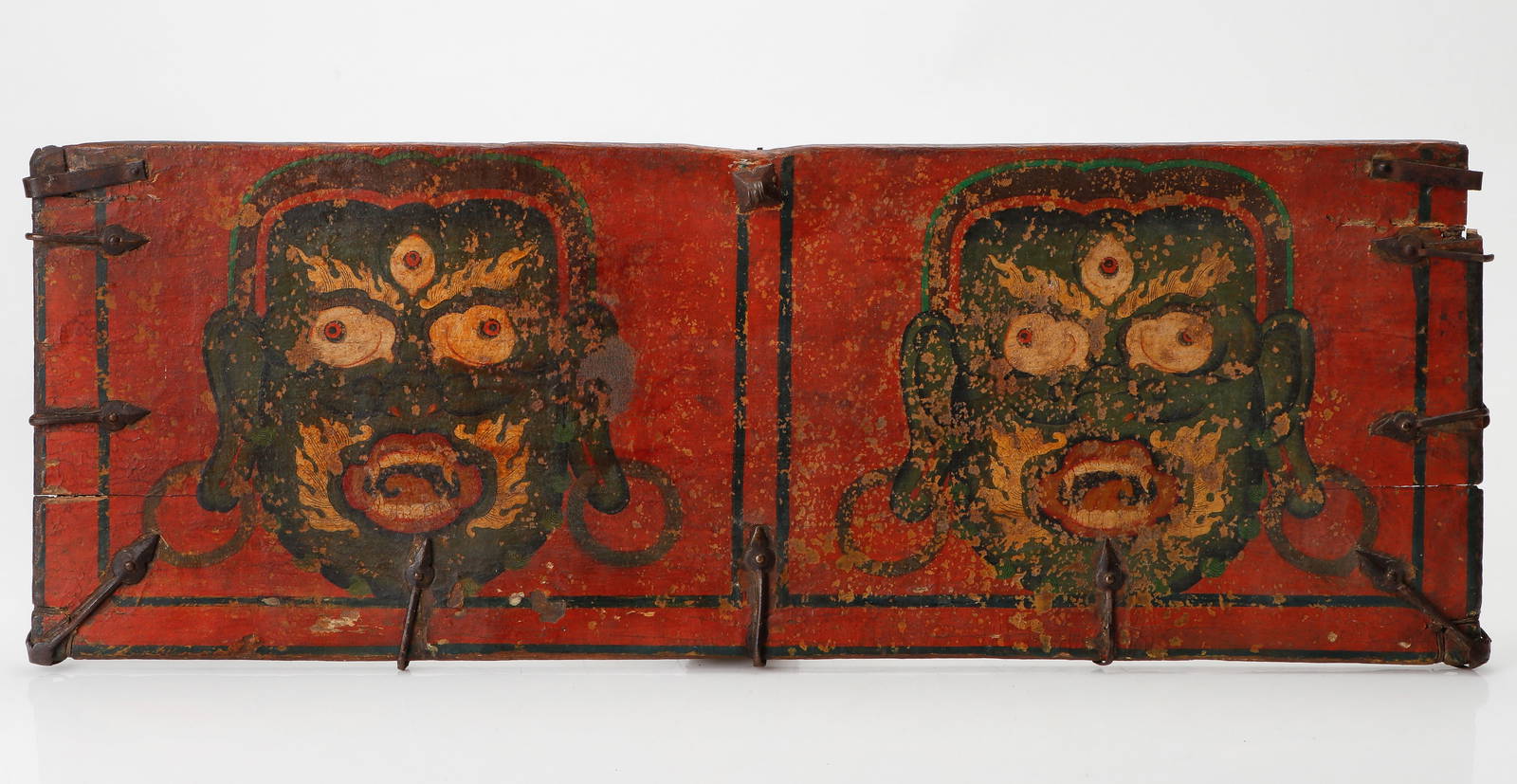 Tibetan Tantric Furniture Panel Depicting Mahakalas19th C. or Earlier