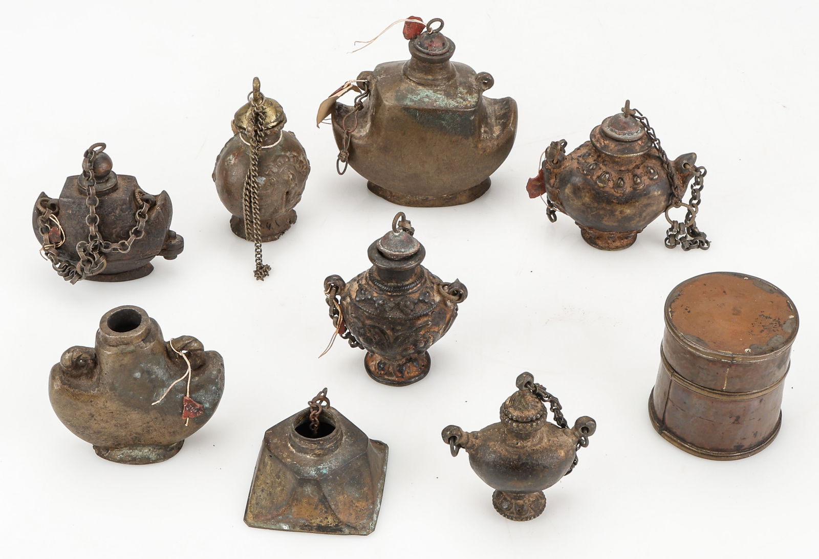 Collector's Lot of 11 Tibetan Ink Pots (inkwells), Late 19th C. to Mid-20th C. (1 of 5)